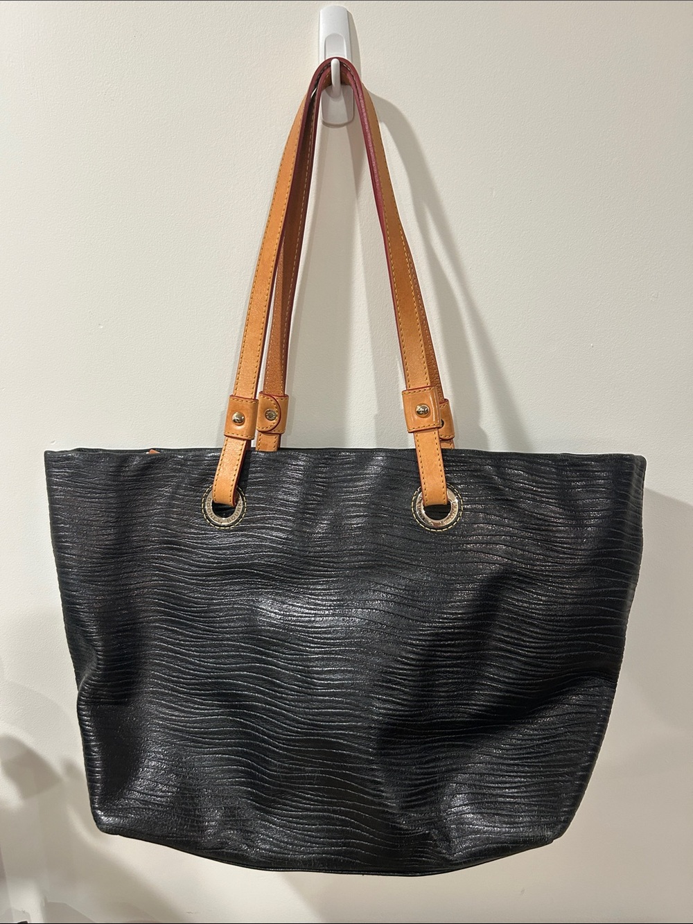 Dooney and Bourke Black Grommet Tote Bag Leather